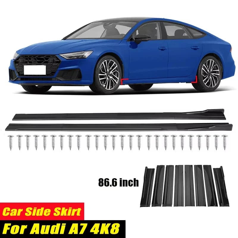 For Audi A7 4K8 Racing Style Side Skirts 86.6Inch 2.2M Rocker Panels Side Lip, ABS 8Pcs Glossy Black Car Body Kit