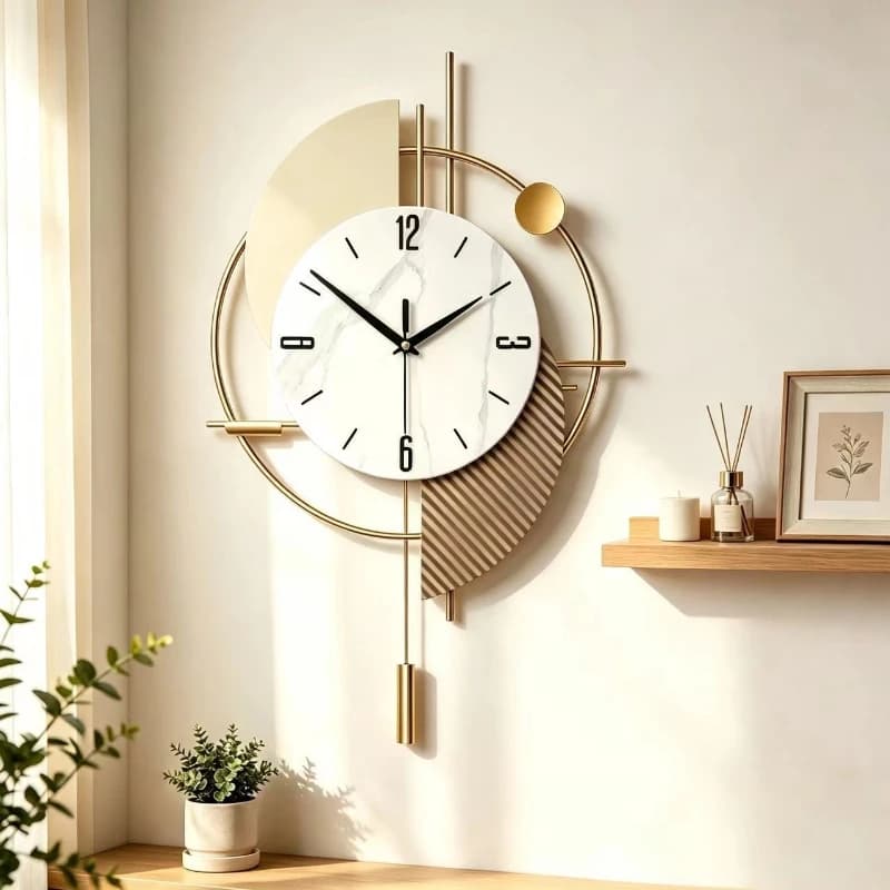 Living Room Wall-mounted Sway Wall Clocks TV Background Metal Mute Wall Clock Decor Porch Wall Watch Home Decor Quartz Clock