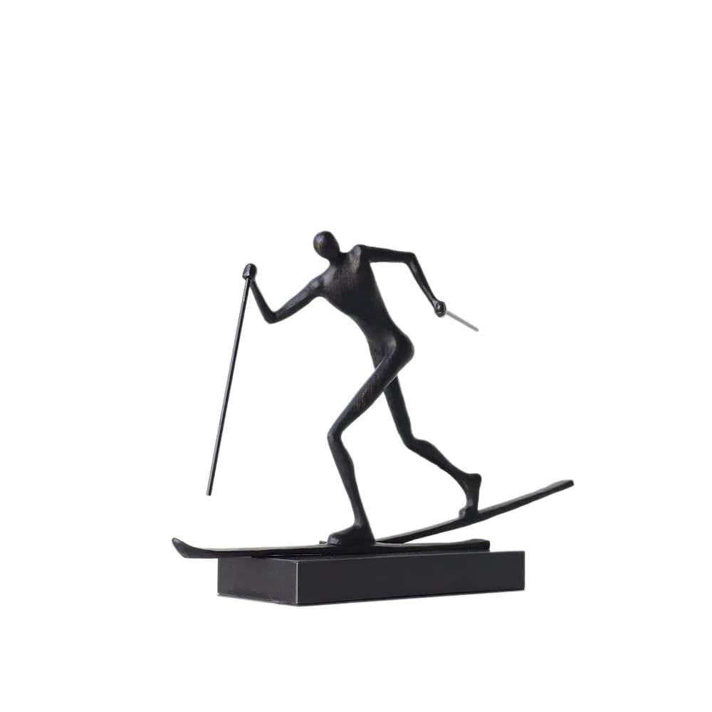 CX Modern Abstract Metal Black Figure Ski Sports Sculpture Ornament Ornament