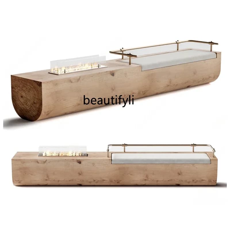 D33Nordic Minimalist Long Bench Wooden Stool Wabi-Sabi Style Designer Sales Office Mall Waiting Area Rest Long Bench