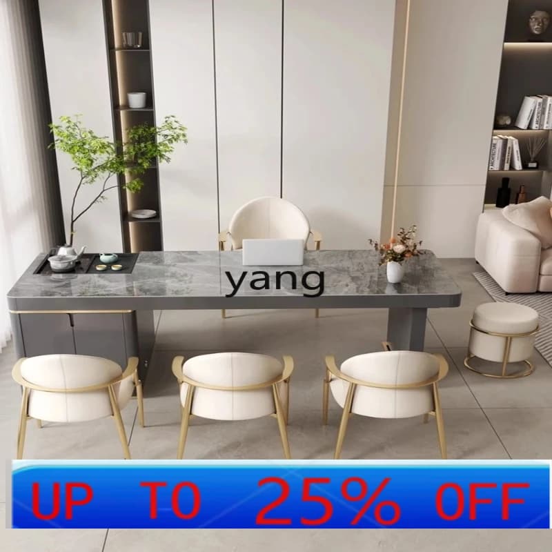 LH light luxury rock slab lifting tea table and chair combination multi-functional office tea desk simple modern tea table