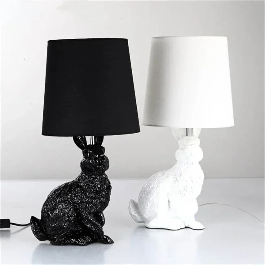 Hot SalesHot Selling ItemResin Rabbit Shape Modern Creative Led Table Lights Black White Cloth Lampshade Table Lamps Living Room