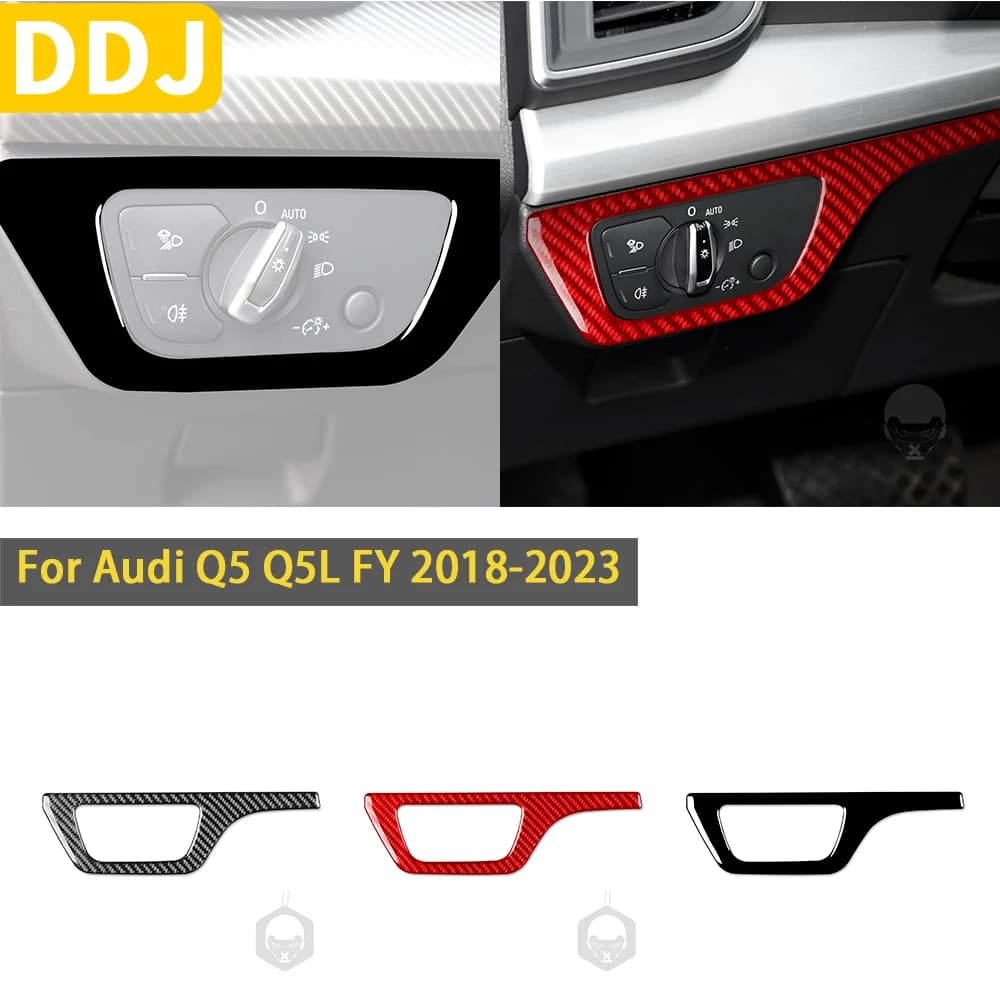 For Audi Q5 Q5L FY 2018 2019 2020 2021 2022 2023 Accessories Carbon Fiber Interior Auto Headlight Switch Panel Trim Sticker