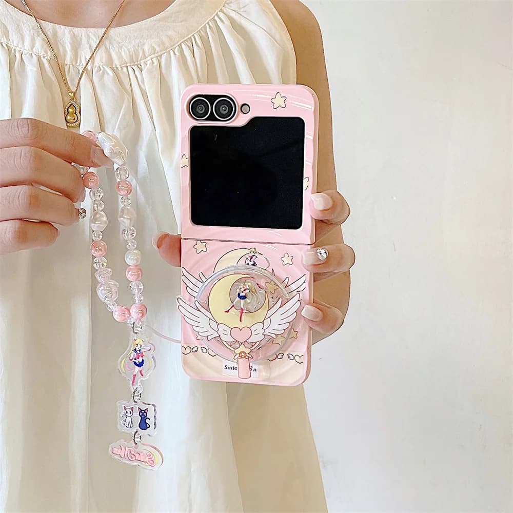 Cute Wave with hinges cartoon phone case for Samsung Galaxy Z Flip7 flip6 4 3 flip5 cover with Magsafe stand protective cover