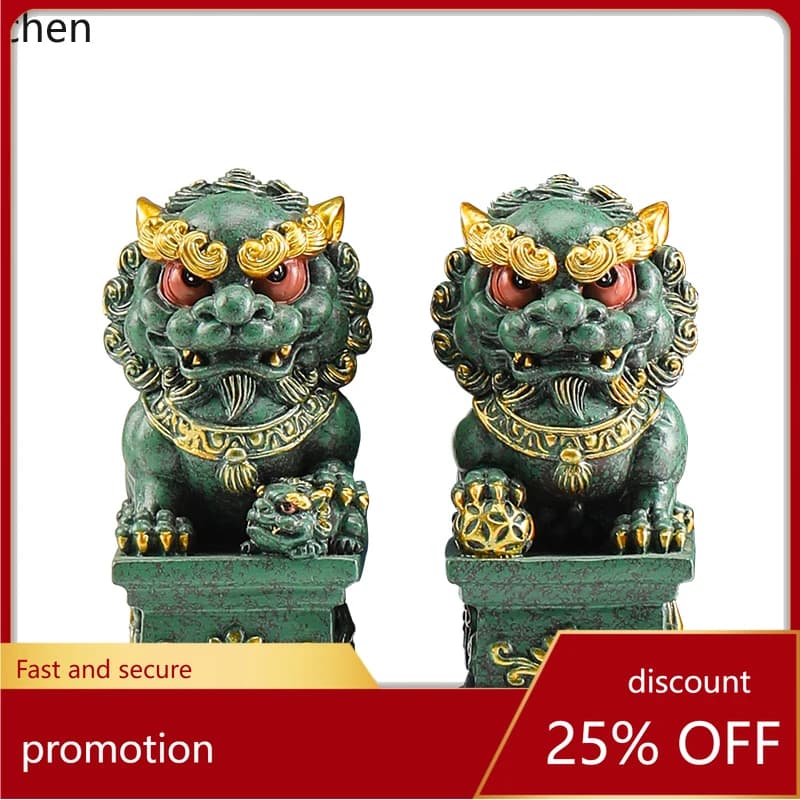 ZML stone lion, a pair of lucky mascots, Chinese home furnishing, living room entrance, foyer, balcony door ornament