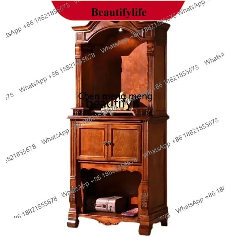 z183 yh American-Style Solid Wood Altar God of Wealth Buddha Shrine Guanyin Bodhisattva Cabinet with Door for Table Wall Cupboar