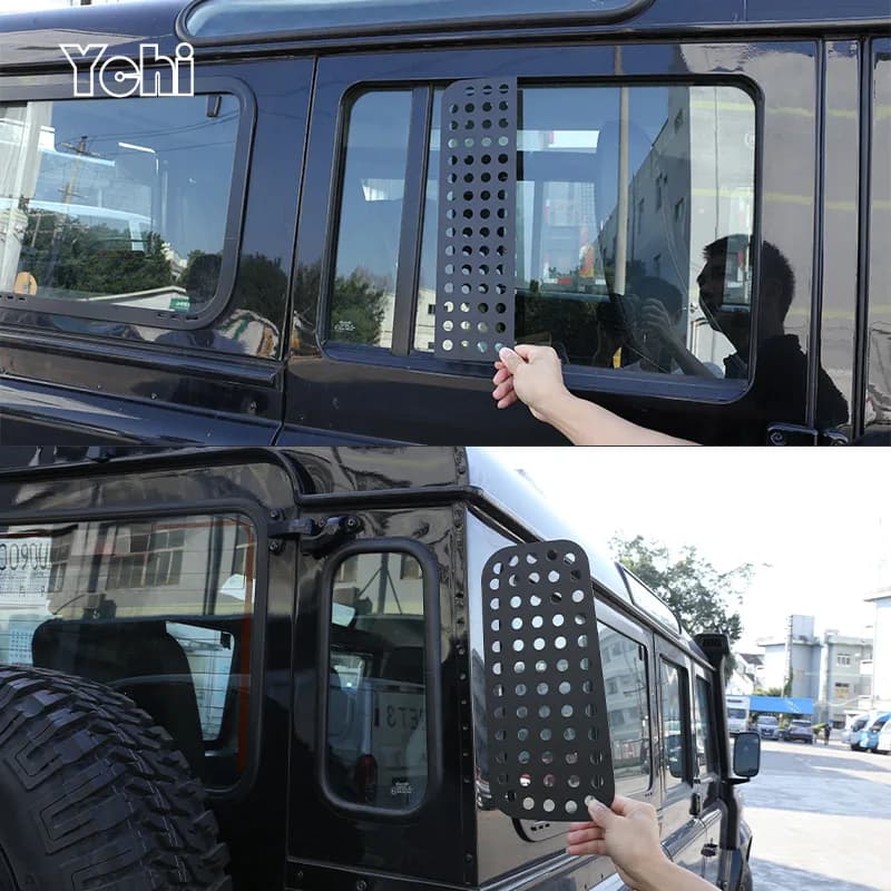 For Land Rover Defender 90 110 2004-2018 Alloy Black Car Rear Door Roof Side Window Glass Protective Plate Cover Car Accessories