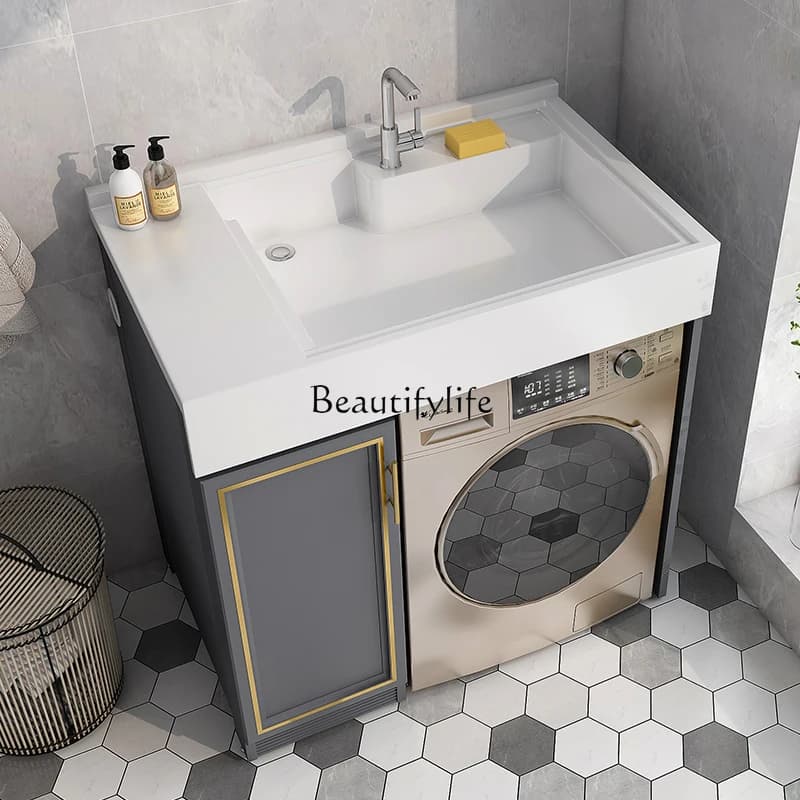 02*Balcony washing machine integrated finished cabinet small apartment laundry cabinet