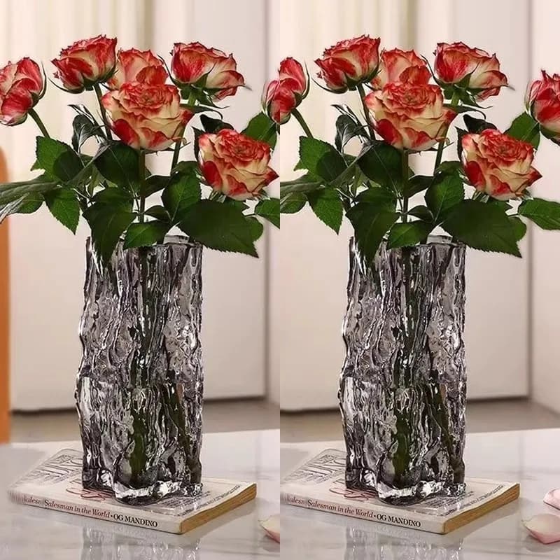 Light Luxury Glass Vase, Living Room Flower Arrangement, High-end Feeling, Hydroponic Transparent Water Culture, Creative and Si