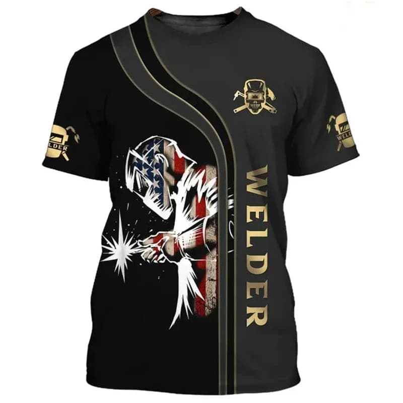 Men's short-sleeve 3D printed T-shirt, technology pattern T-shirts, round-neck T-shirts, electric welding tool, breathable fashi
