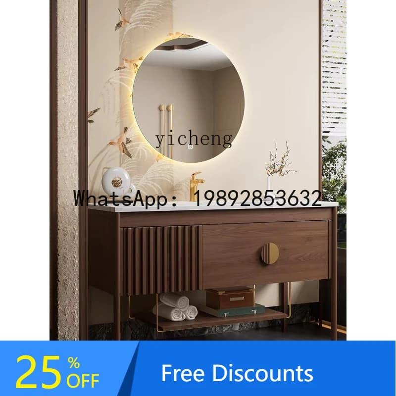 Keriai Stone Plate Hot Bending Whole Washbin Floor-Standing Bathroom Cabinet Combination Bathroom