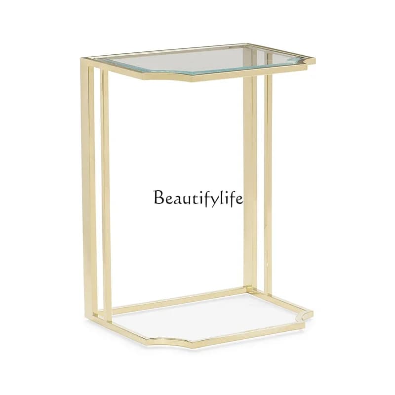 x4 Nordic champagne gold glass small coffee table living room practical square sofa side tableSSS