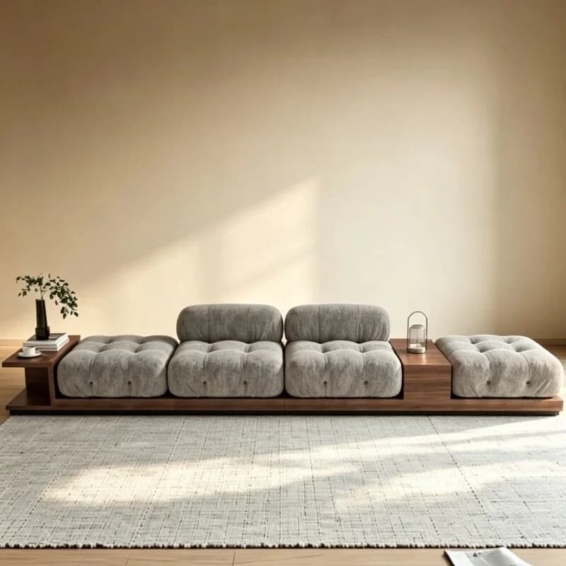 New Chinese-style solid wood fabric sofa, overhead floor reception at the sales office of the living room