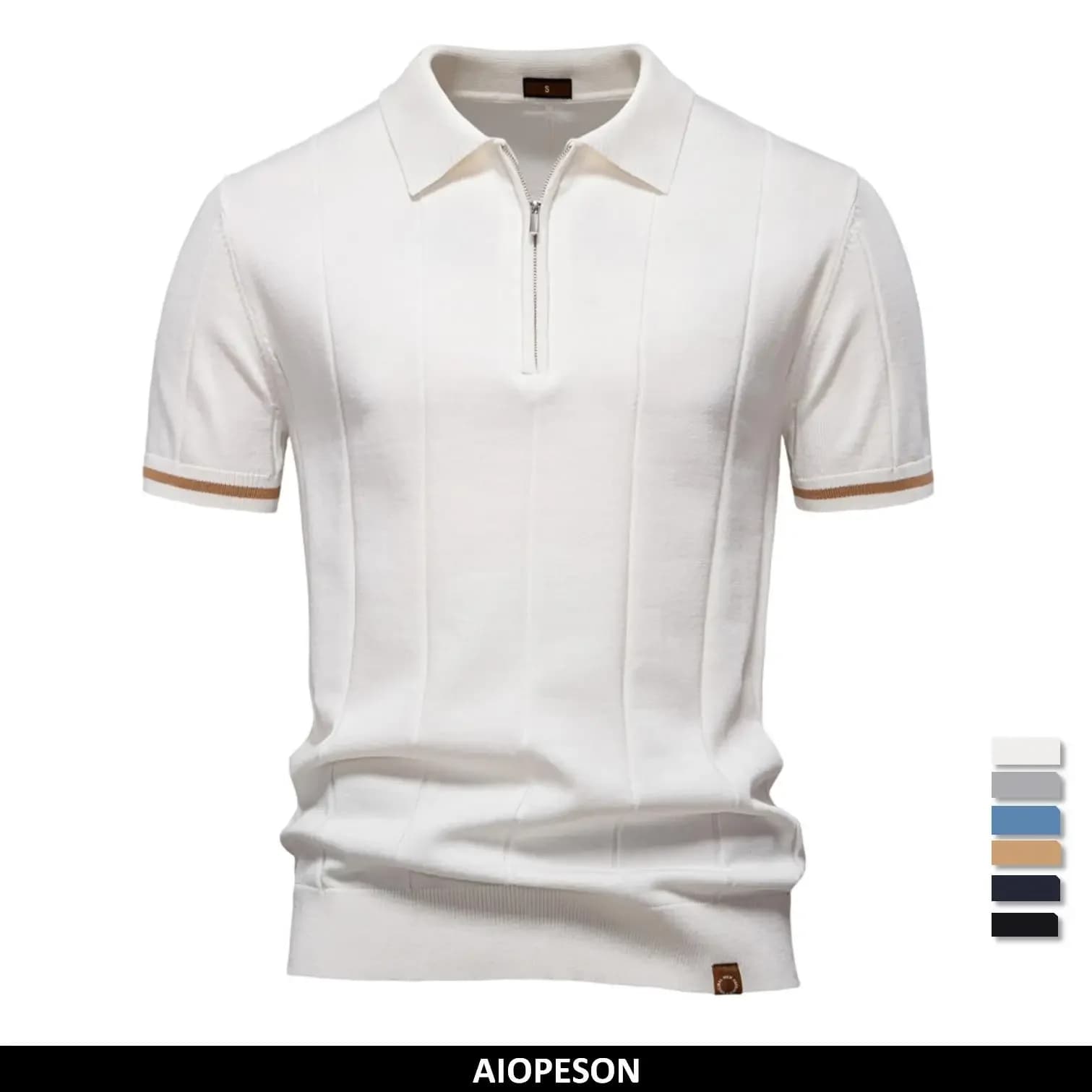 AIOPESON Men's Solid Color Sport Zipper Polo Shirt Athletic Social Polo Shirts for Men Office Slim Fit Polo