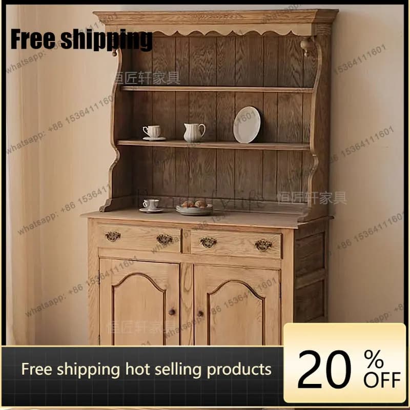 LD French vintage solid wood distressed sideboard, vintage living room multifunctional storage cabinet