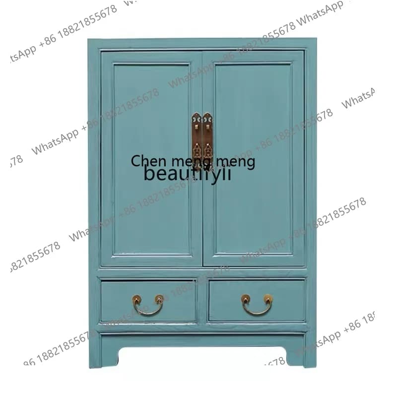 New Chinese-style furniture foyer solid wood porch cabinet partition small apartment light luxury old decorative low cabinet