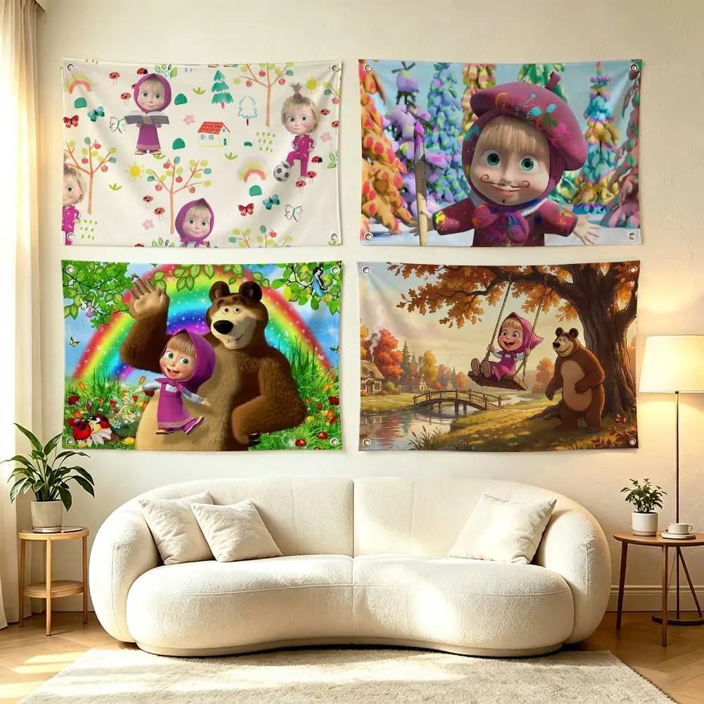 M-Masha and The Bear  Flag Suitable For Party Club Outdoor Interior Wall Decoration Banner Fans Gift