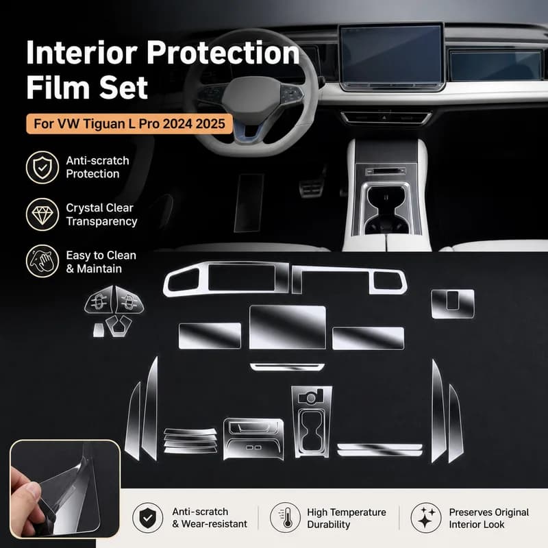 For Volkswagen Tiguan L Pro 2024 2025 TPU Clear Protective Film Interior Center Console Gear Panel Anti-scratch Accessories