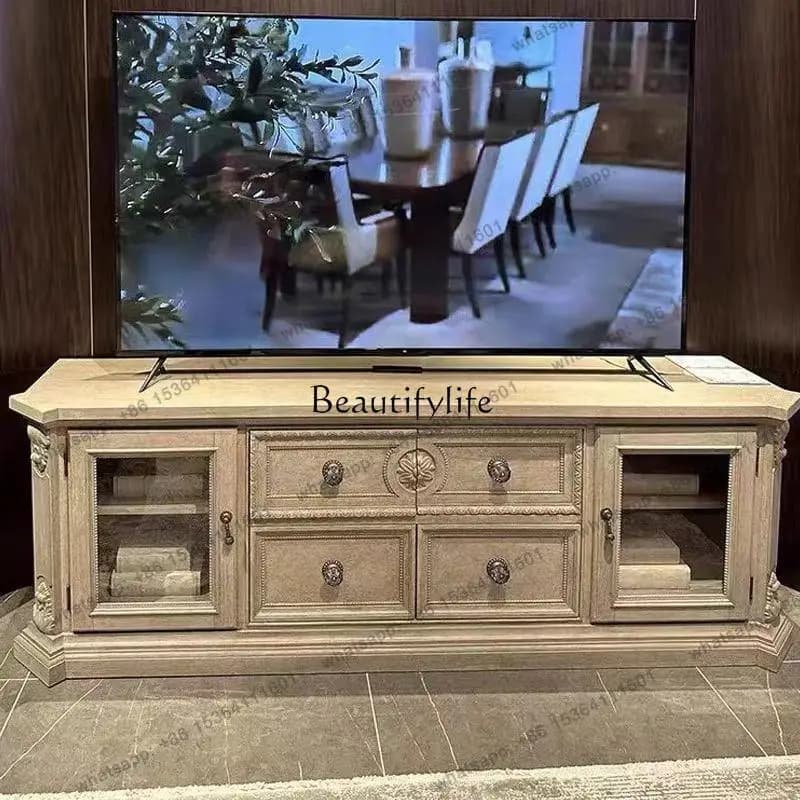 FG American Light Luxury TV Cabinet Multi-functional Storage Floor Cabinet European Retro Solid Wood Furniture