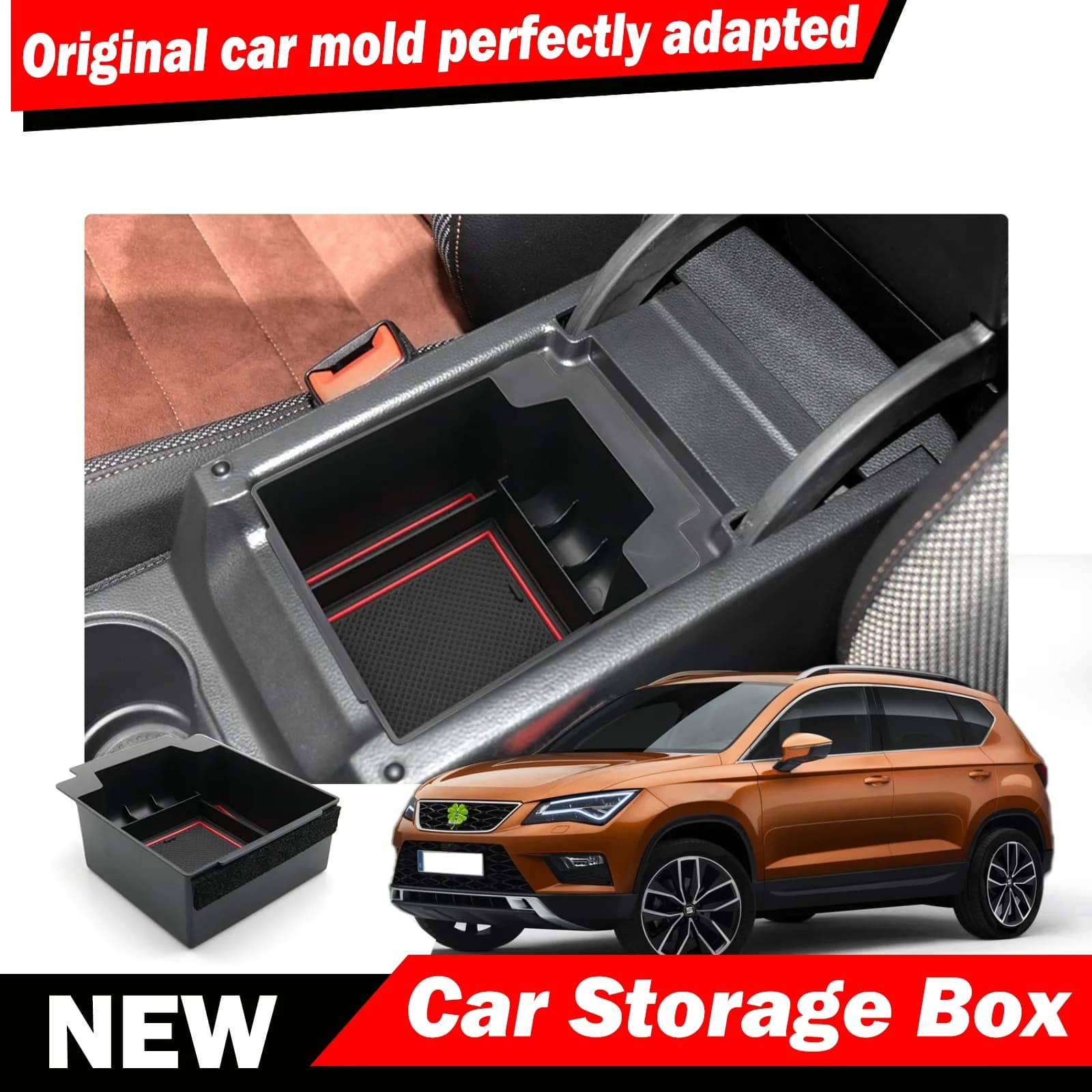 Car Armrest Box Storage for Seat Ateca 2017-2025 Car Armrest Storage Box Center Console Organizer Tray Pallet Holder