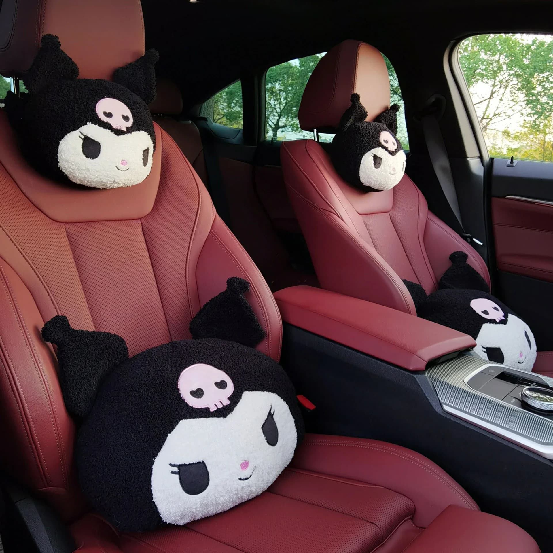 Kuromi Car Headrest Pillow Winter Warm Plush Neck & Lumbar Support Cushion Adjustable Car Seat Pillow Seat Belt Cover