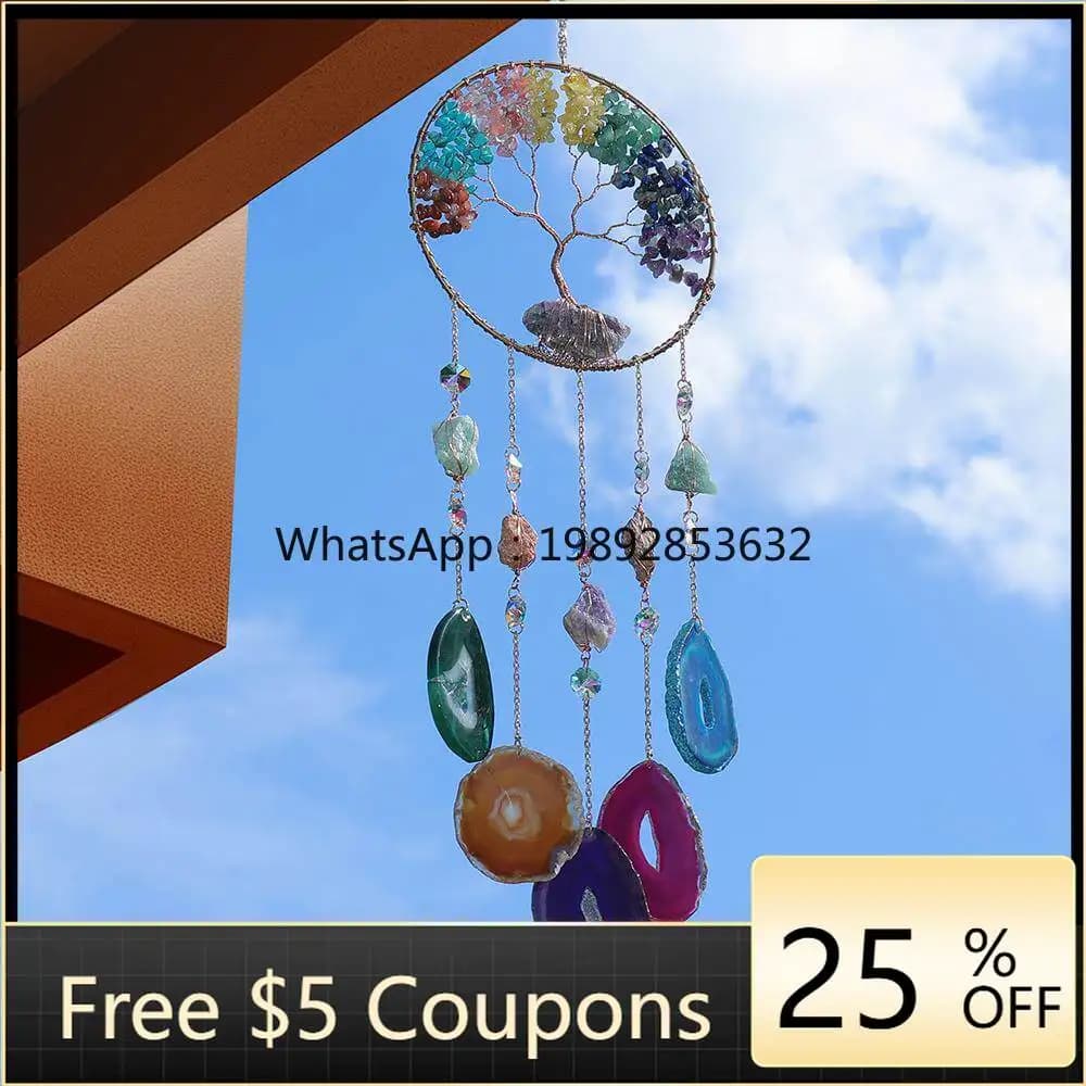 High-grade crystal gravel colored agate flakes Tree of Life wind chimes living room room decorations pendant