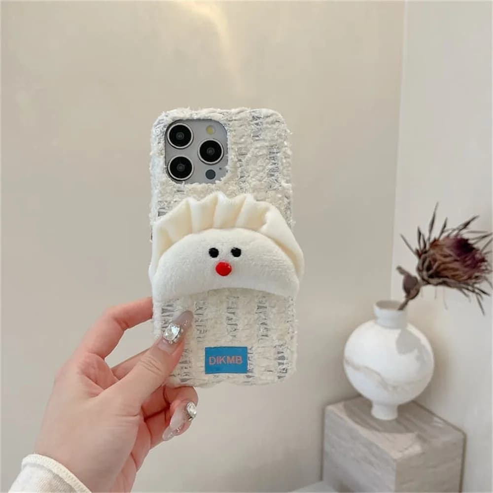 Korea Fashion Ins white 3D Dumplings Phone Case For iPhone 18 Pro 14 15 16 17 Pro Max Cover Shockproof Cute Plush Cases 18 Proma