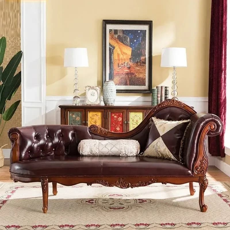 SA-21     Pure Solid Wood Chair European Casual Leather Chaise Longue Bedroom High-end All-solid Wood Sofa