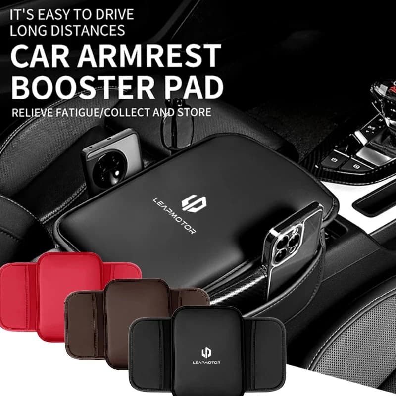 For Leapmotor T03 C10 B10 C16 B05 EV Leather Armrest Cushion Pad With Storage Pocket Car Interior Accessories