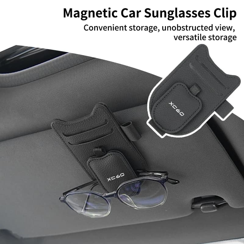 Car Sunshade Glasses Storage Clip PU Leather Cards Holder For Volvo XC60 C30 T6 S60 C70 V40 XC70 V70 V60 V50 S80 S40 AWD V90 S90