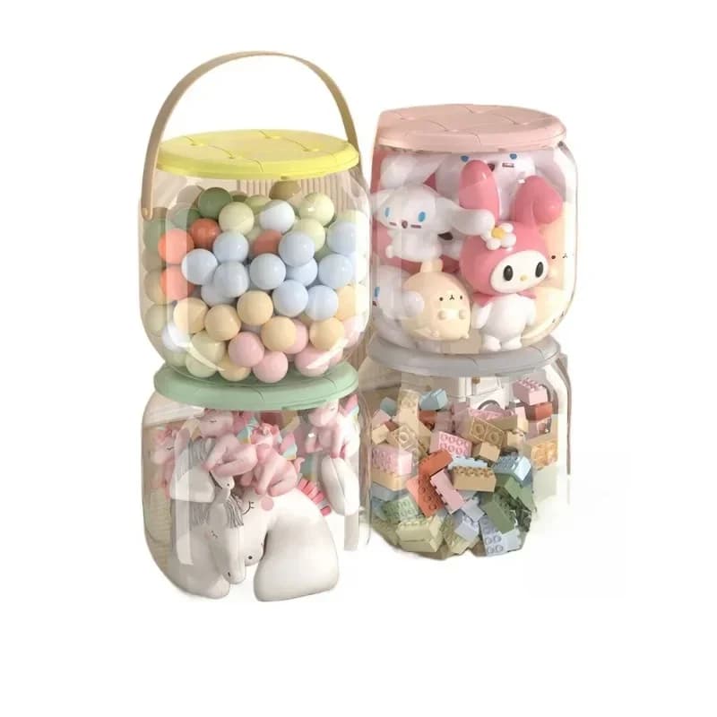 Children's plush toys doll storage box artifact transparent storage stool can sit