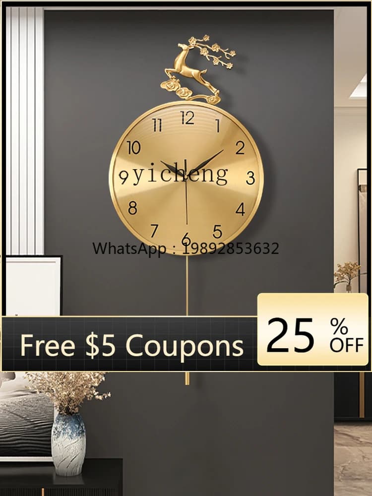 ZZ Clock Wall Clock Living Room Brass Modern Quartz Clock Mute Table Alarm   Wall