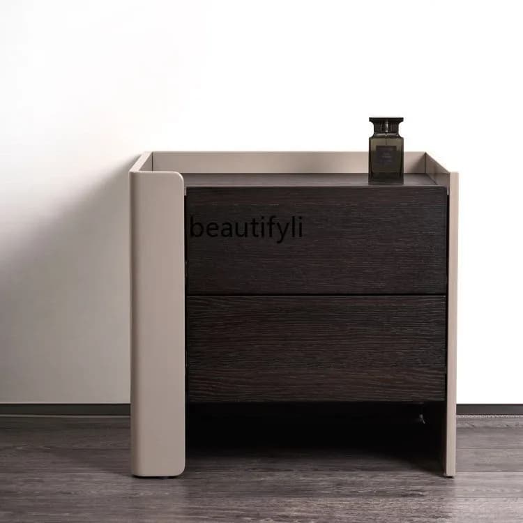 Italian Minimalist Smoky Color Bedside Table Simple Modern Lacquer Bedside Cabinet Creative Bedroom Storage Side Cabinet