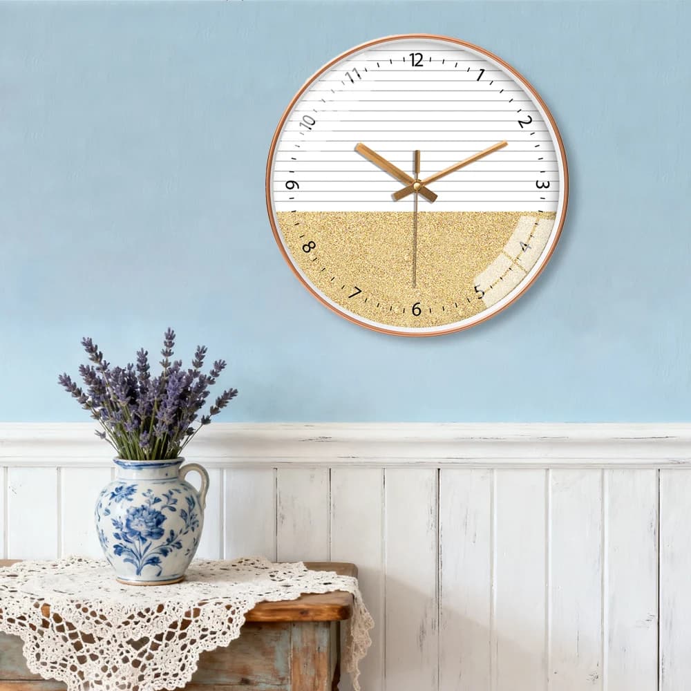 Modern Quartz Wall Clock Color Blocked Circular Creative Minimalist Style Living Room Office Silent Analog Clock Home Decoration