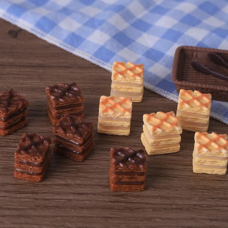 3pcs Mini Waffle Sandwich Bread Resin Cake Model Fake Food Dollhouse Miniature DIY Resin Accessories Handmade Photography Prop