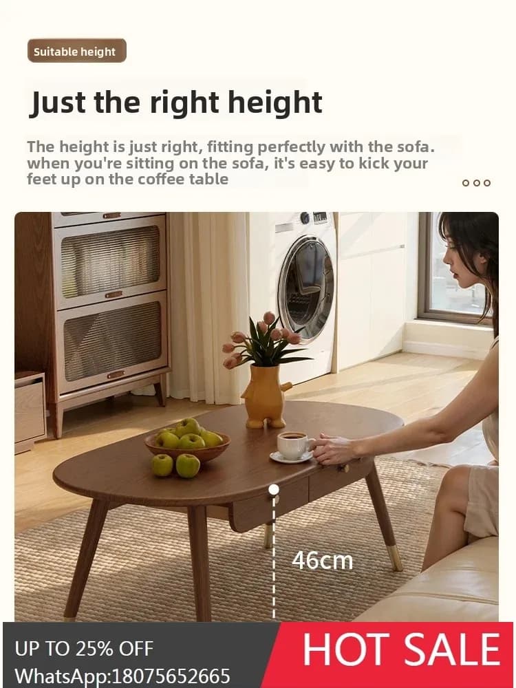 Solid Wood Living Room Small Coffee Table Light Luxury Modern Oval Balcony Small Tea Table