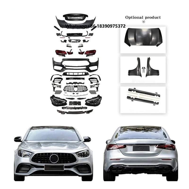 For 2017-2020  Class W213 Upgrade 2021-2023 Bodykit Bumper Lamp Trunk Lid Diffuser Option Hood Fender Side Skirt