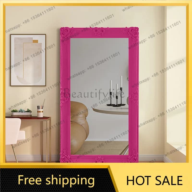 LS full-length mirror French retro high-end carved wooden frame clothing store fitting art floor mirror