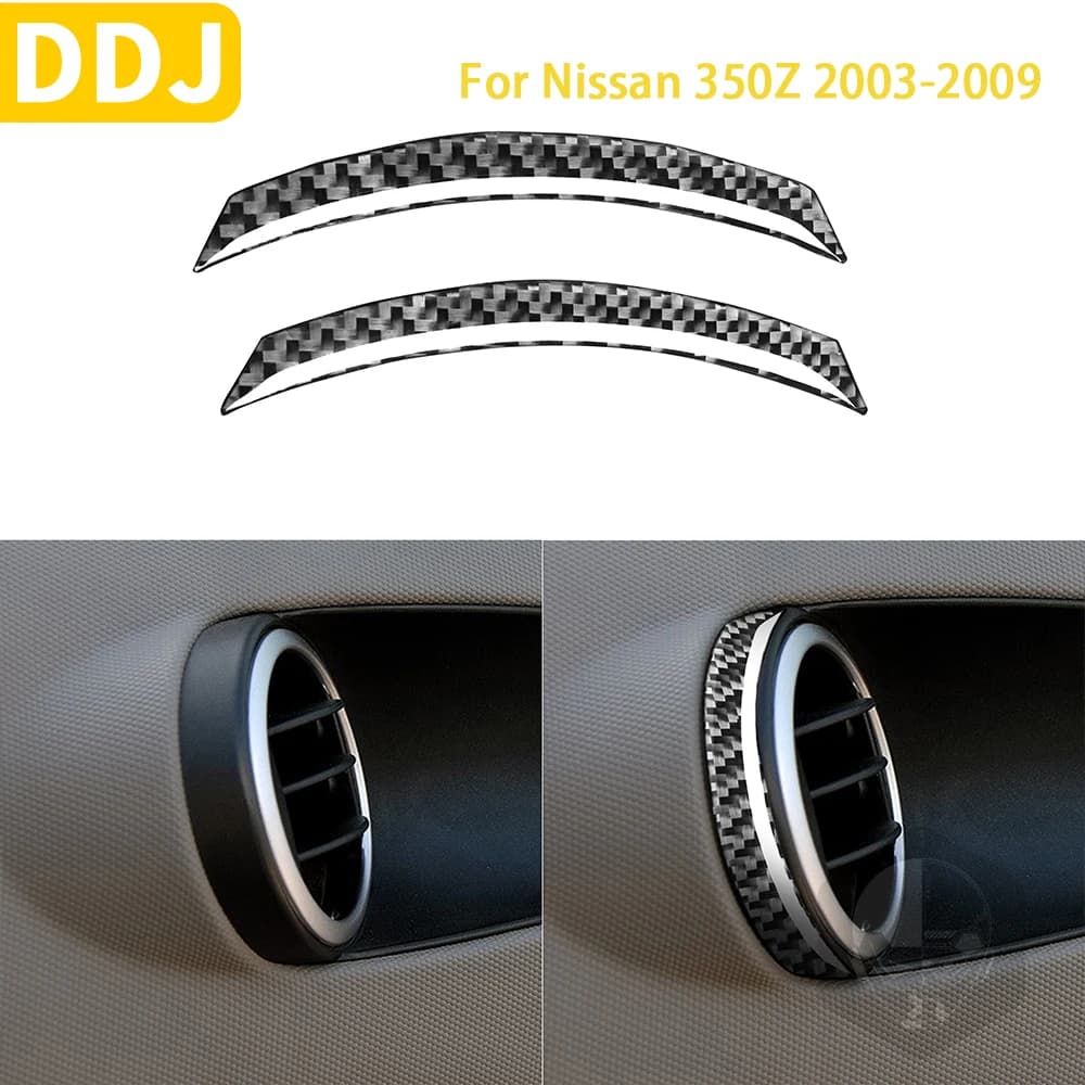 For Nissan 350Z Z33 Nismo 2003-2009 Accessories Carbon Fiber Car Interior 2Pcs Door Air Vent Outlet Trim Strips Sticker Modified