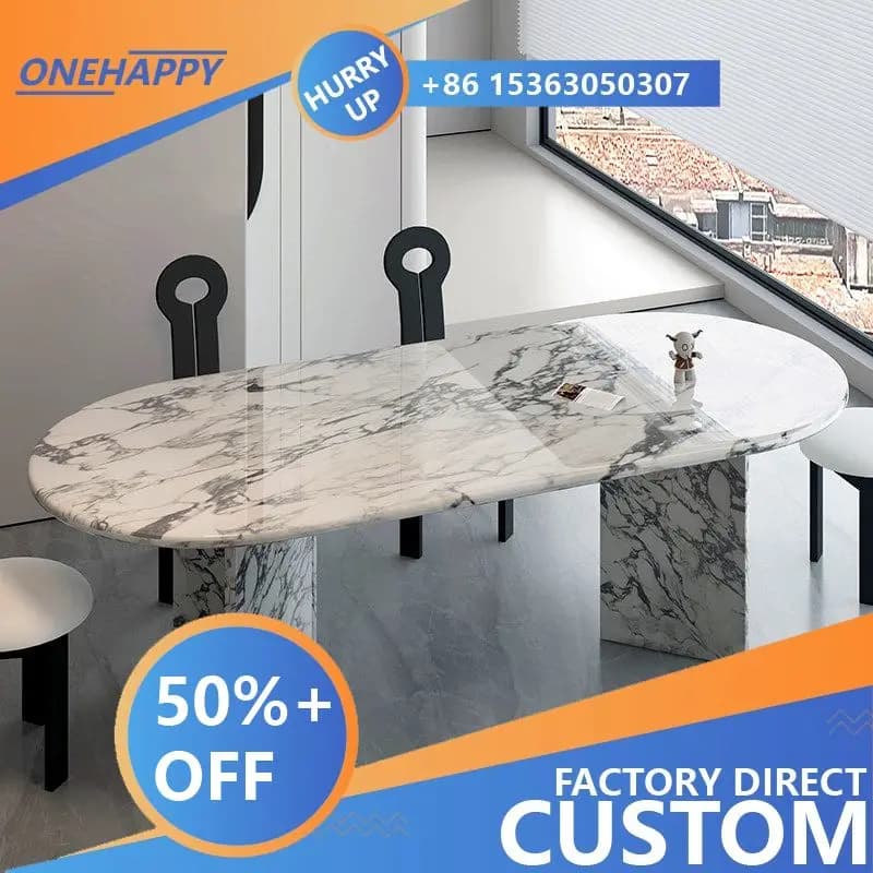 Any Size Custom Italian Luxury Oval White Marble Dining Table Thick Resin Coat Support Moisture Modern Villa Home Living Furns