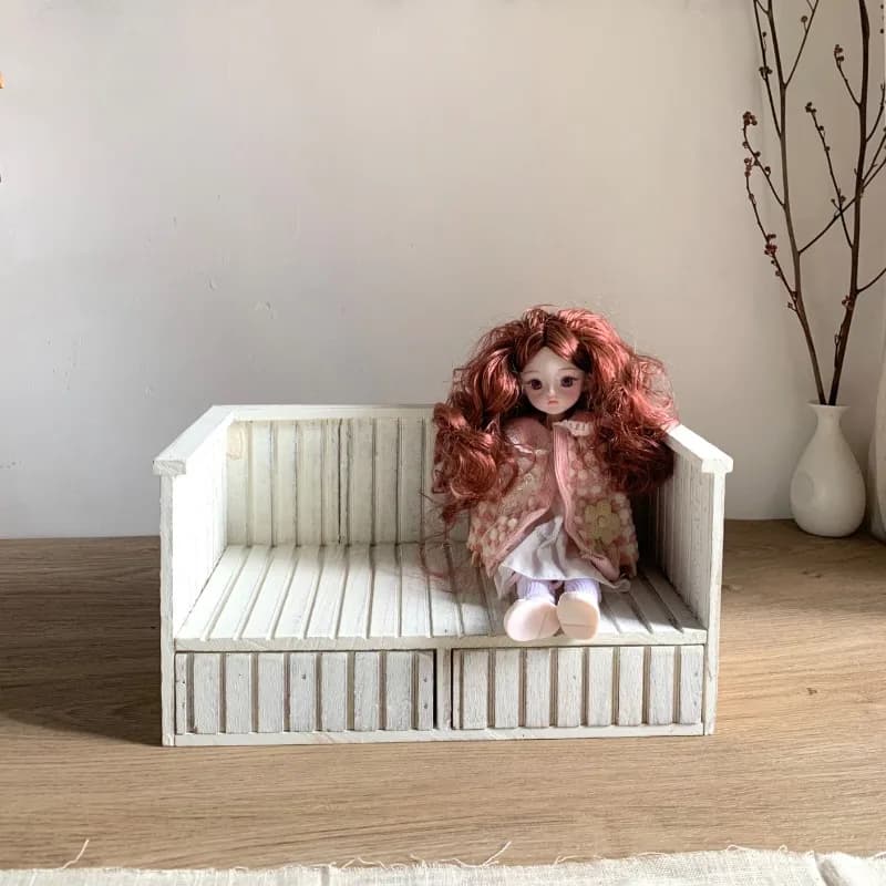 Retro Wood Miniature Sofa Bed Creative Doll House Ornament Home Decoration Accessories  Декор Для Дома Desk Decors Home Decor