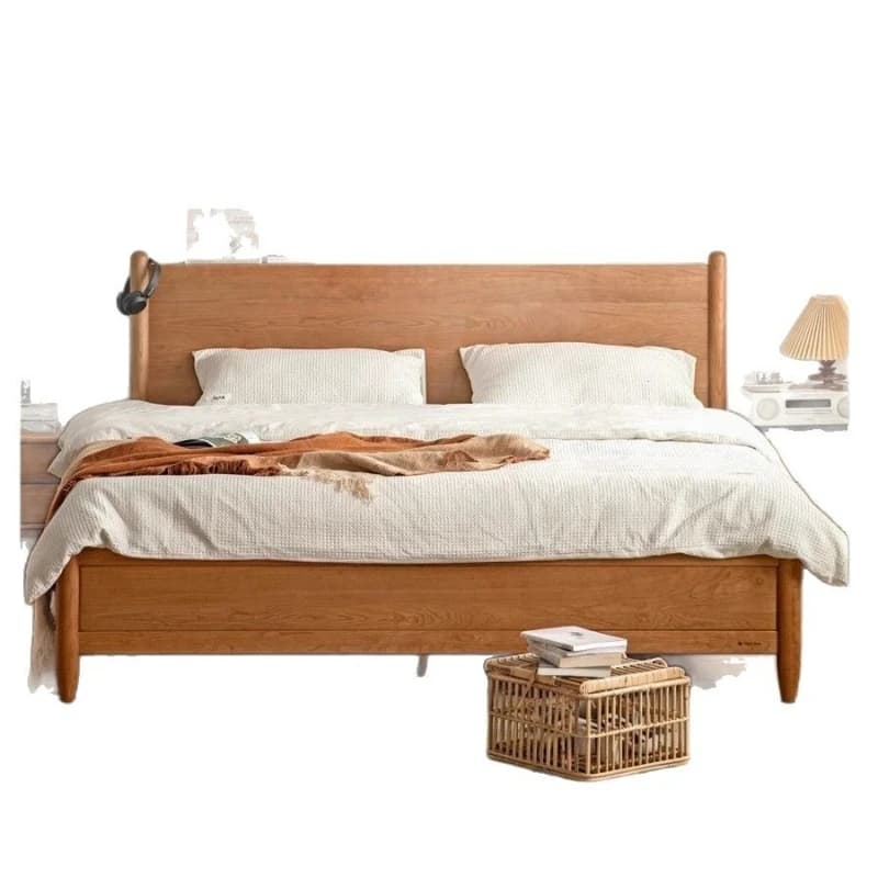 Cherry wood box queen bed all solid wood modern simple storage bed log bedroom furniture Nordic single double bed