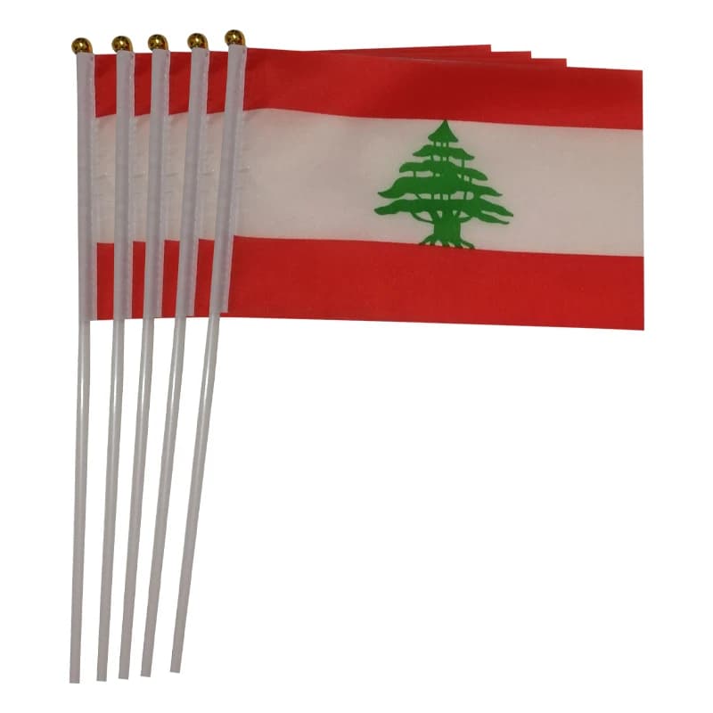 Xvggdg 100pcs 14 * 21cm National Flag Lebanon Hand Flags with Plastic Flagpole Polyester Printing Flag