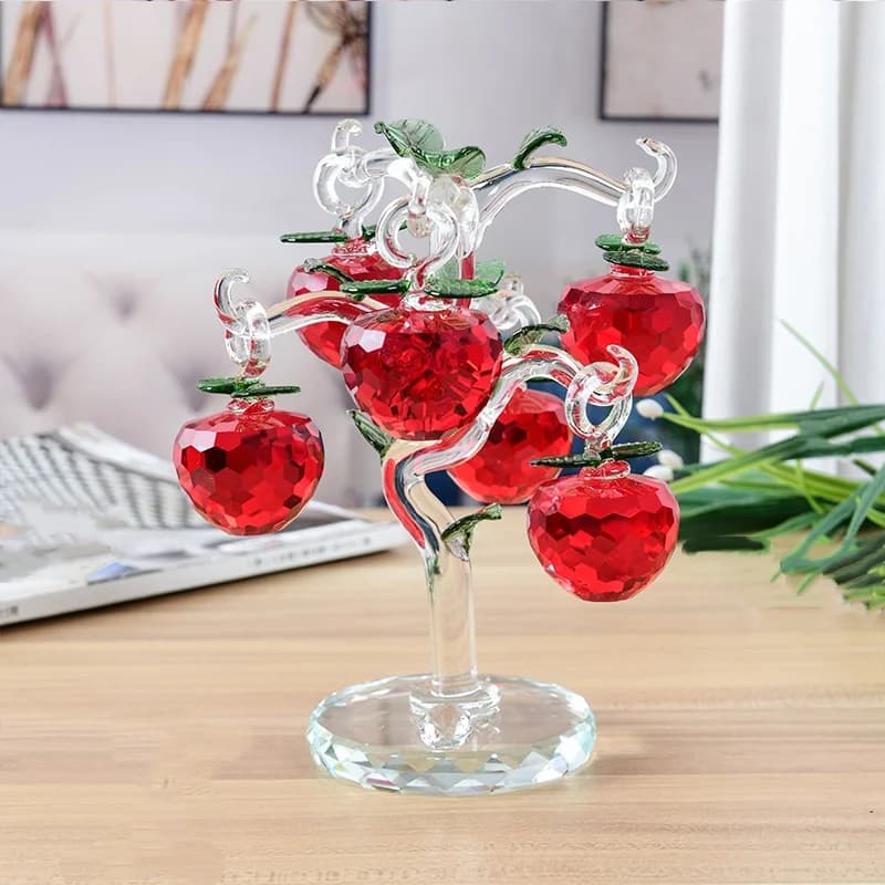 Crystal Glass Apple Tree Bonsai Tree Ornaments Fruit Gift Holiday Home Decor
