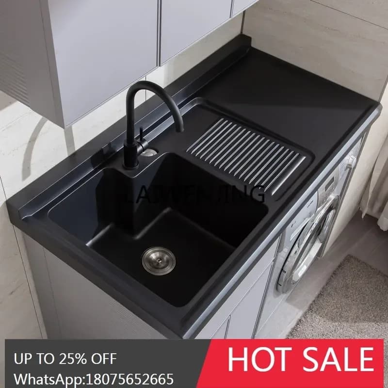 MJY Balcony Laundry Pool Sink Laundry Desk Laundry Basin with Rub Board Cabinet Basin