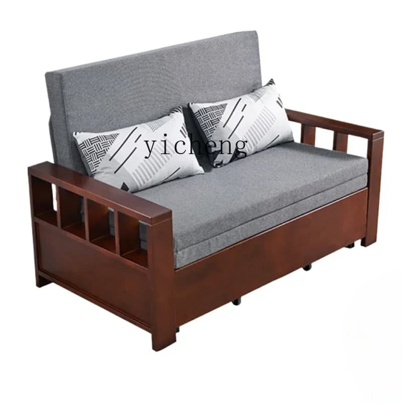 ZZTQH multifunctional dual-purpose electric folding sofa bed living room foldable double solid wood retractable bed