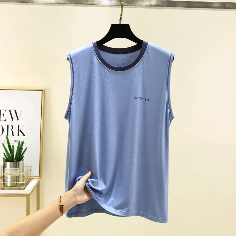 Men's Sleeveless Tank Top Casual Daily Wear Round Neck Solid Color Summer Knit Style Comfortable Fit