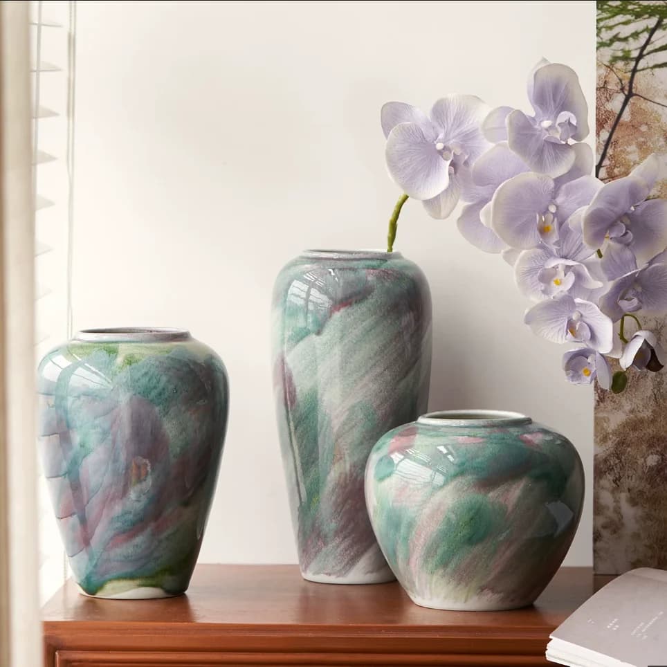 Jingdezhen High-End Ceramic Vase - Minimalist Oil Painting Style for Home Living Room Entrance Flower Arrangement Water Culture