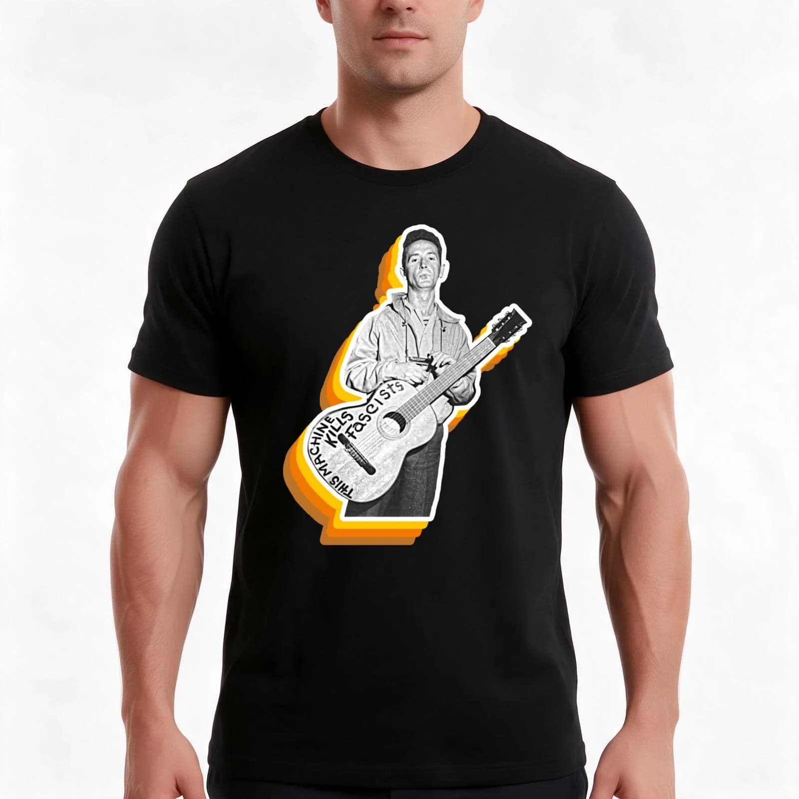 Woody Guthrie Sepia Folk Singer Songwriter Fan Art T-Shirt, Summer Casual Cotton Tee, Oversized Streetwear Tops, 100% Cotton