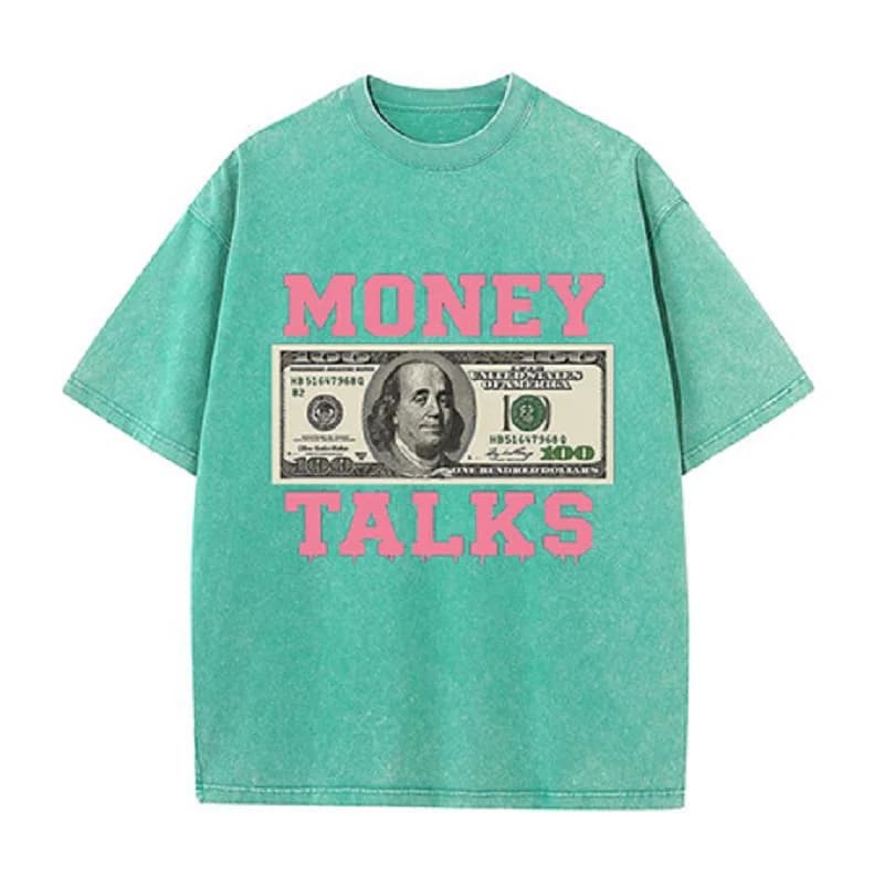 2025 Summer Vintage Dollar Bill T-shirt with Fun Cash Design Cotton Top Fashionable Hip-hop Street Style Unisex Casual Top
